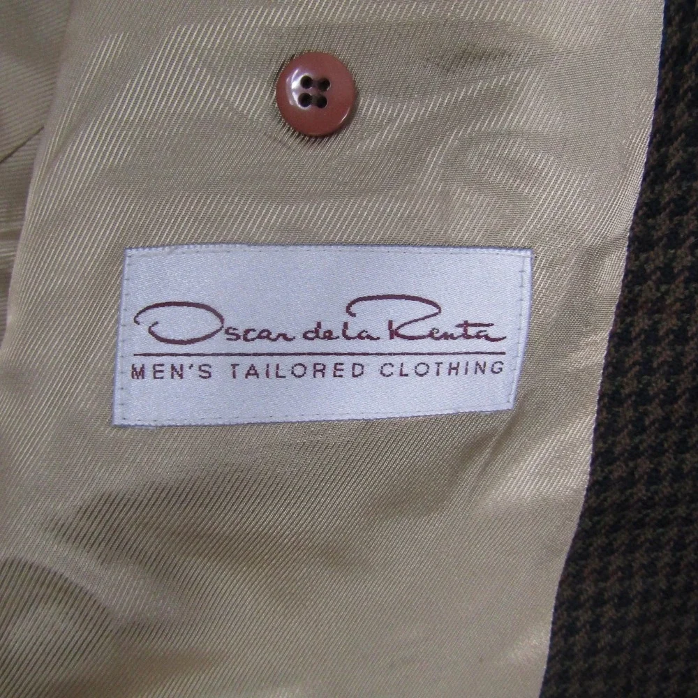 Oscar De La Renta Sport‎ Coat Mens L Brown Check Wool Tweed 2 Button Blazer